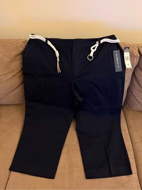 Chaps Navy Women’s Chinos with White Rope Belt